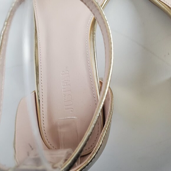 Justfab Noura Gold Tone Strappy Open Toe Block Shiny Heels Size 9.5 - Picture 6 of 8